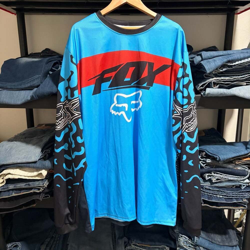 Y2K Fox Racing Motocross Jersey Size XL Blue Red Black Long Sleeve